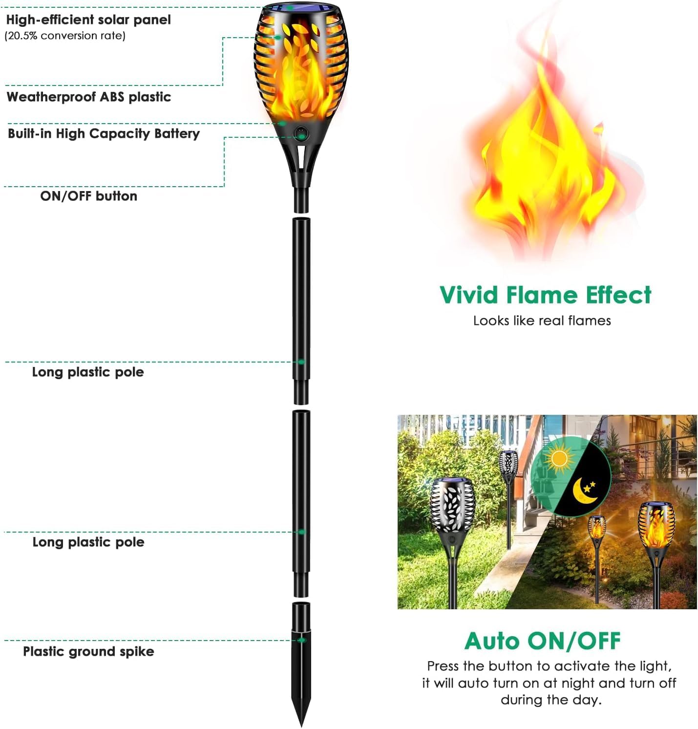 TomCare 6 Pack Outdoor Flickering Flames Torch Decorative Garden Lights Solar Powered Waterproof Lighting for Garden Patio Yard Landscape