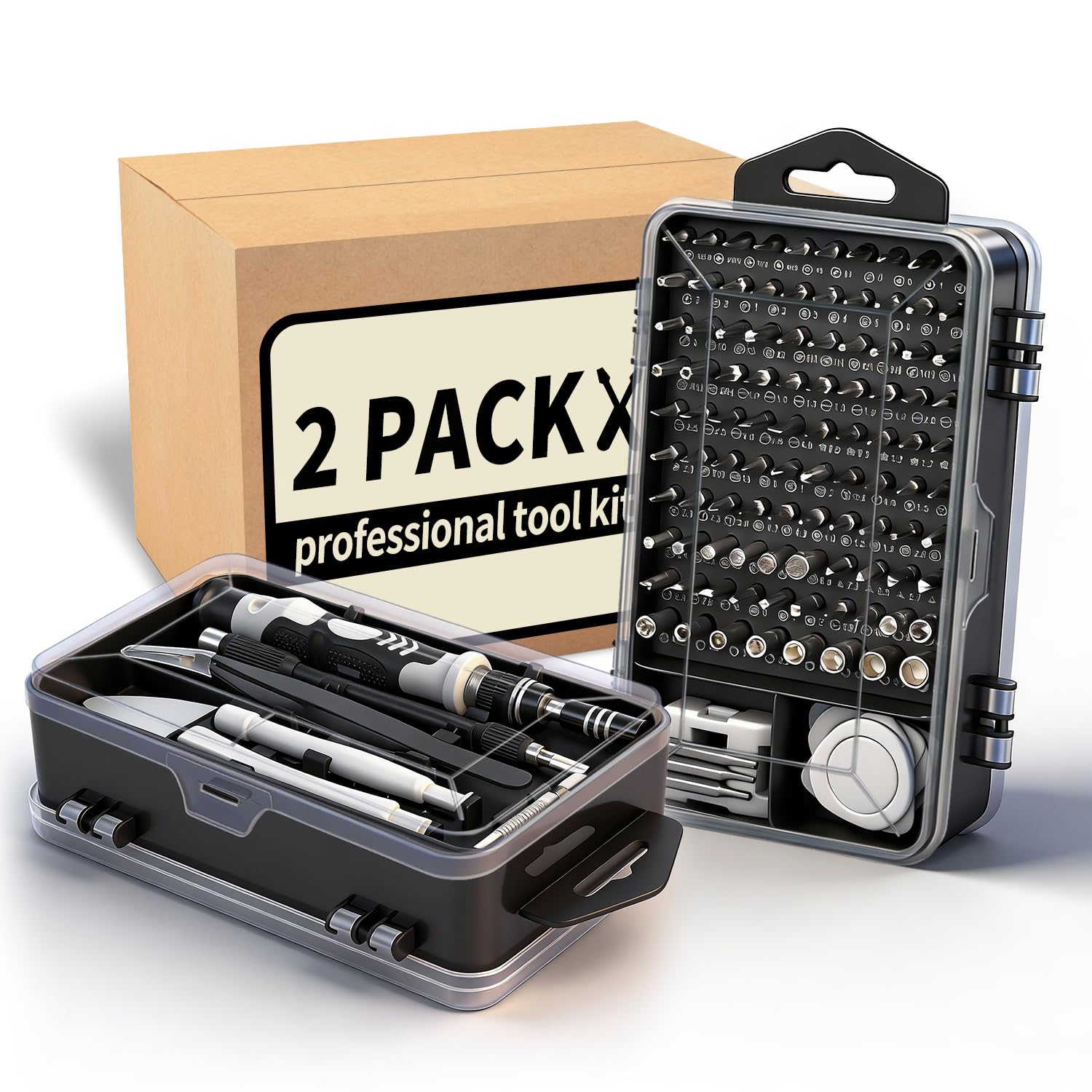 2-Pack Precision Screwdriver Set 122 Magnetic Bits Electronics Repair Kit for Office Equipment Maintenance - Laptop Computer Peripherals