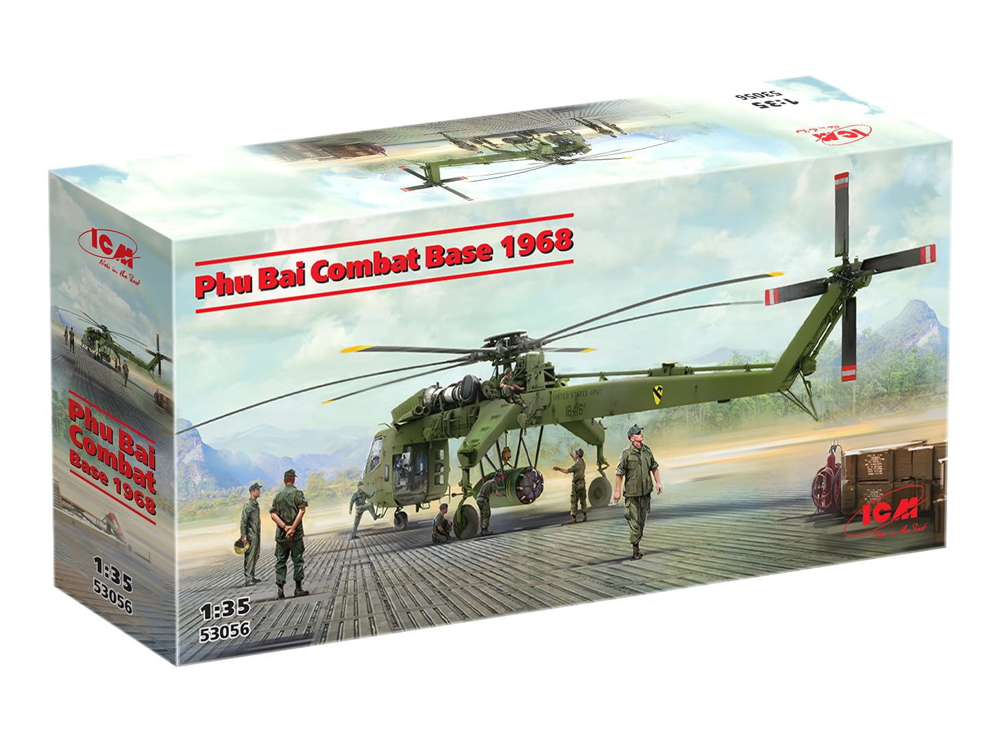 ICM 53056 - PHU Bai Combat Base, 1968 - with CH-54A Heavy Helicopter and Pilots - Plastic Military Model Kit - Scale 1:35