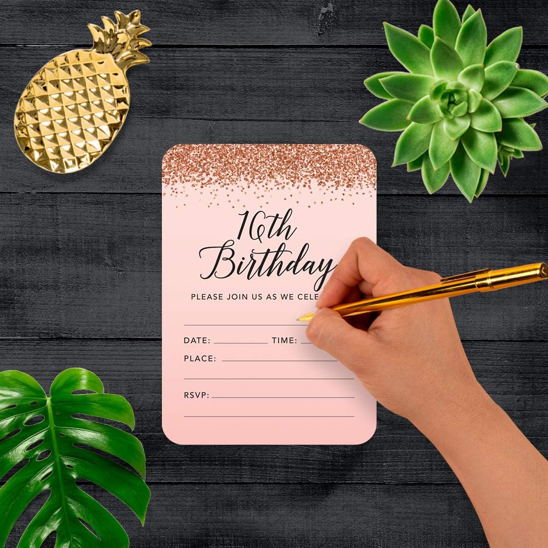 Andaz Press Blush Pink and Rose Gold Glitter Elegant Party Collection, 5x7-inch Invitations with Envelopes, 16th Birthday Sweet 16, 24-Pack, Double Sided, Heavy Card Stock, Includes Envelopes