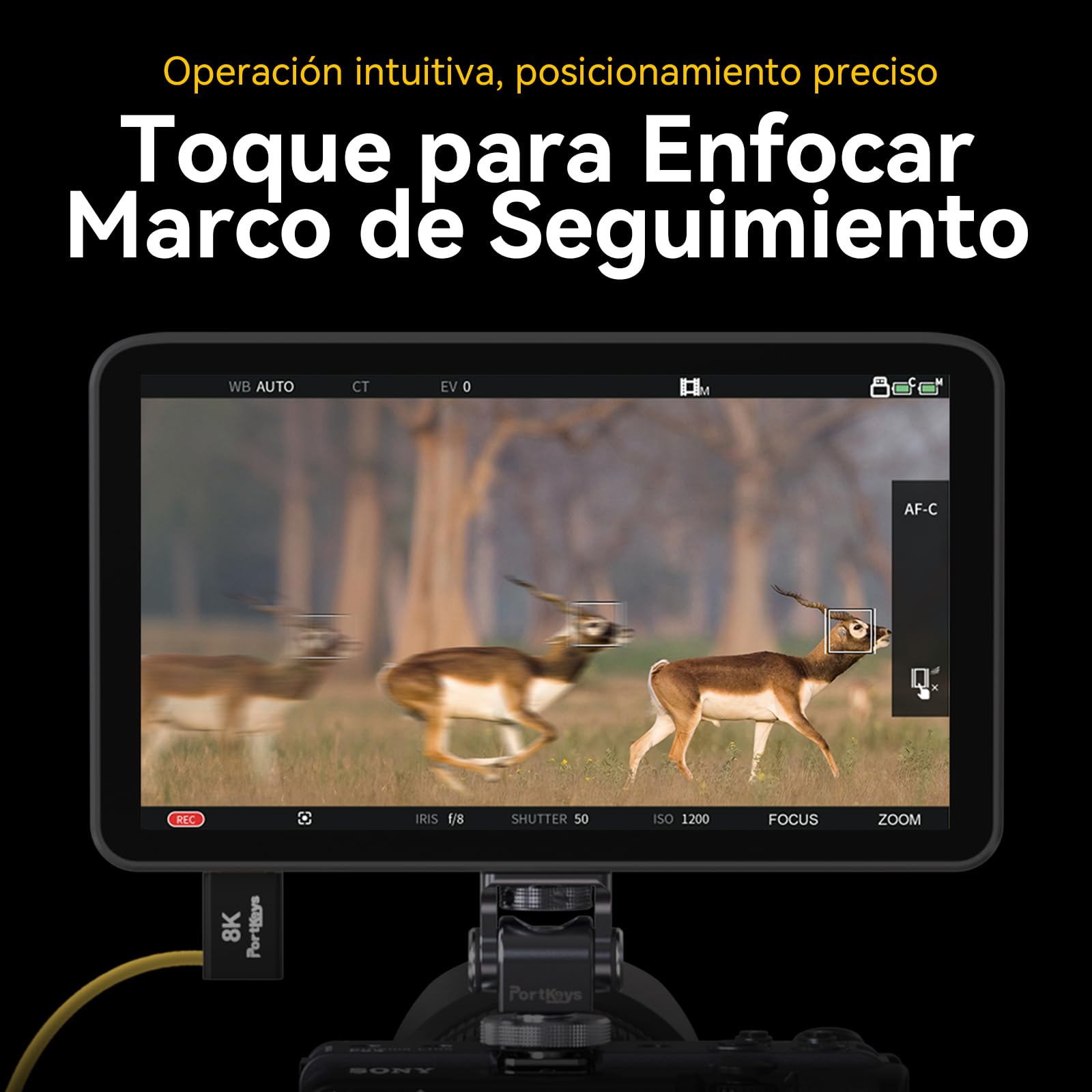Portkeys LH7C Monitor Cámara 7" con Control de Cámara, Monitor de Campo HDMI 4K Touch Focus 1000 Nits Salida 3D LUT Incluye Cable HDMI, Compatible con A7S III, FX3, A7 IV, A1