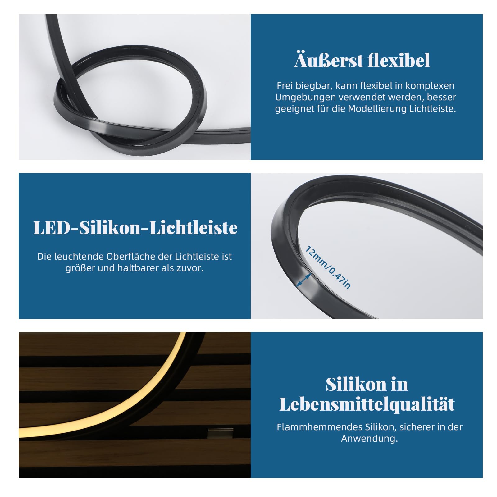 Perfil LED de silicona flexible, 5 m, 12 x 12 mm, para paneles acústicos de 8 mm, tira LED resistente al agua IP65, difusor de canal para techo, armario, bar, paneles acústicos, iluminación