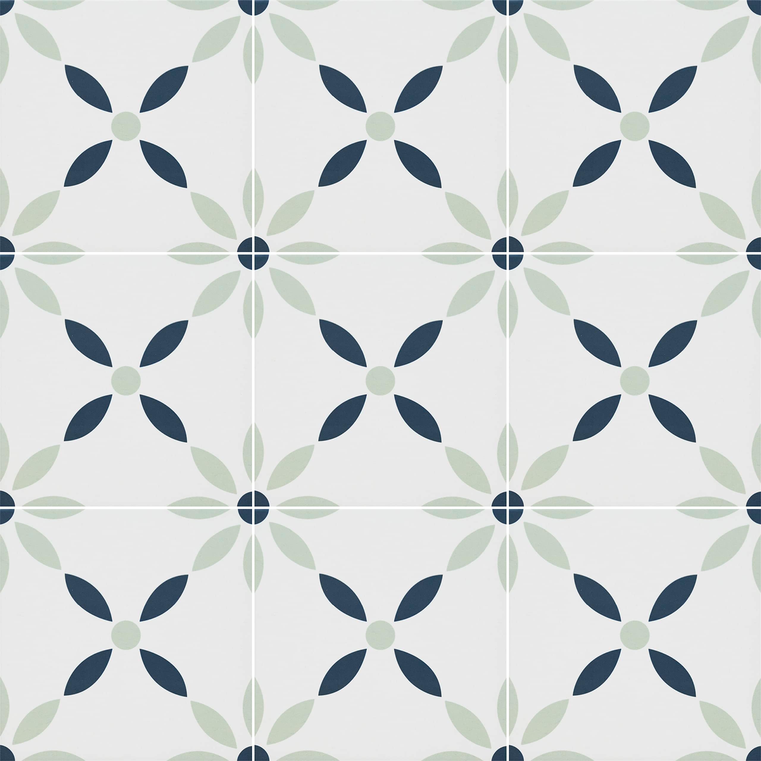 MSI Greta 8 in. x 8 in. Encaustic Matte Porcelain Floor and Wall Tile - White, Blue, Gray - 82 Pieces