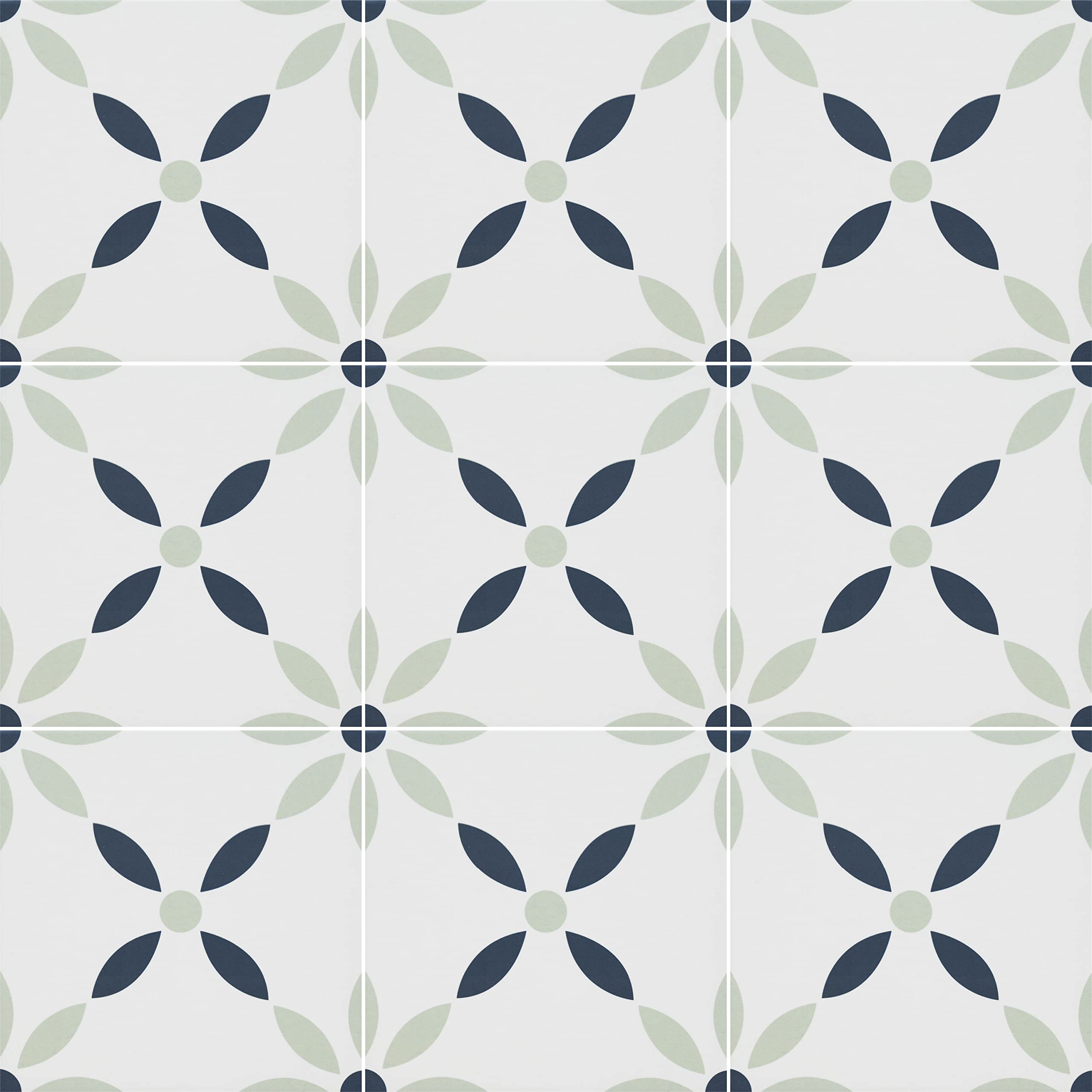 MSI Greta 8 in. x 8 in. Encaustic Matte Porcelain Floor and Wall Tile - White, Blue, Gray - 82 Pieces