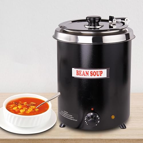 EASYROSE Calentador de sopa comercial de 6 cuartos de galón con tapa con bisagras y olla de acero inoxidable desmontable, calentador de alimentos