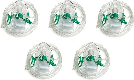Dealmed Non-Rebreather Oxygen Mask – Oxygen Face Mask with Adjustable Nose Clip, Clear Finish, Adult Size, Suitable for Doctors, EMTs, Hospitals, and First Aid Kits (5 Count)