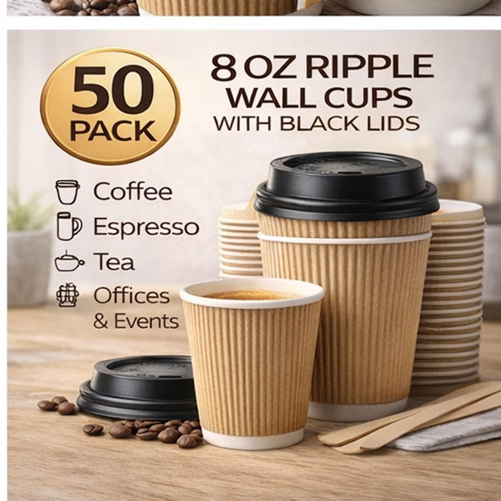 50pk 8oz Kraft Paper Cups with Lids thumbnail 8
