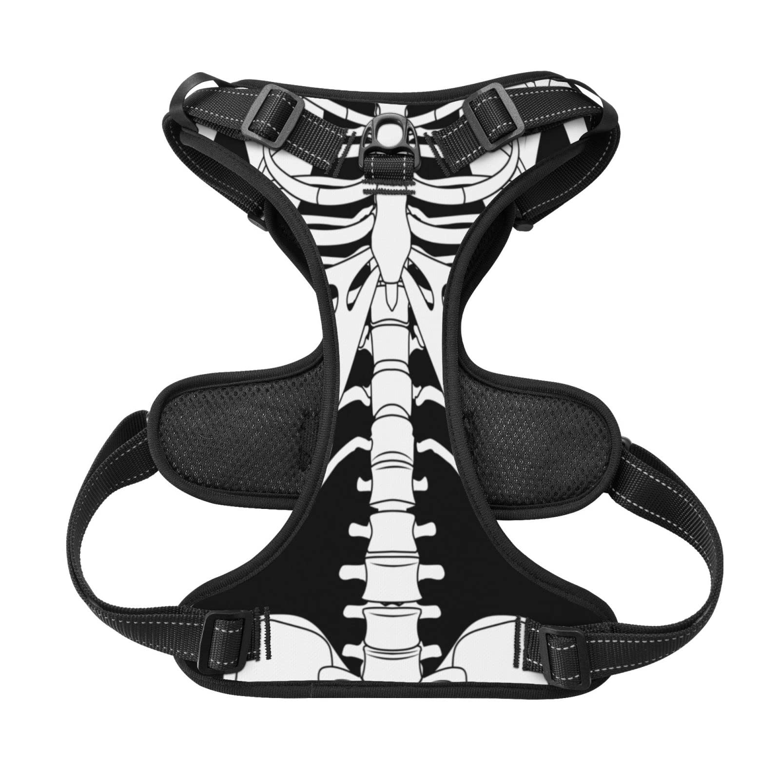 Custom No Pull Dog Harness, Personalized Skull Skeleton Dog Vest with Pet Name Phone Number, Customized Adjustable Reflective Pet Harness for Large Medium and Small Dogs Cats Outdoor Walking