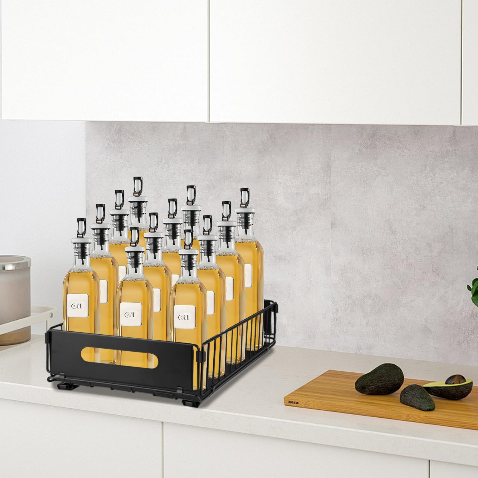 HUOLE Tiroir Coulissant Cuisine, organisateurs de Placard Extensibles, tiroirs coulissants, étagères coulissantes pour l'organisation, Noir - 38 x 25 x 10 cm (2 pièces)