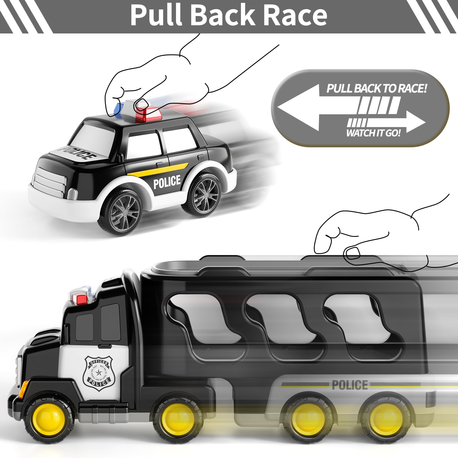 Camión de policía 5 en 1 para niños de 1, 2, 3, 4, 5 años, vehículos de rescate de policía, autos, camiones, autobús, helicóptero para niños de 1 a 3 a 5 años, juguetes de coche para niños de 1 3