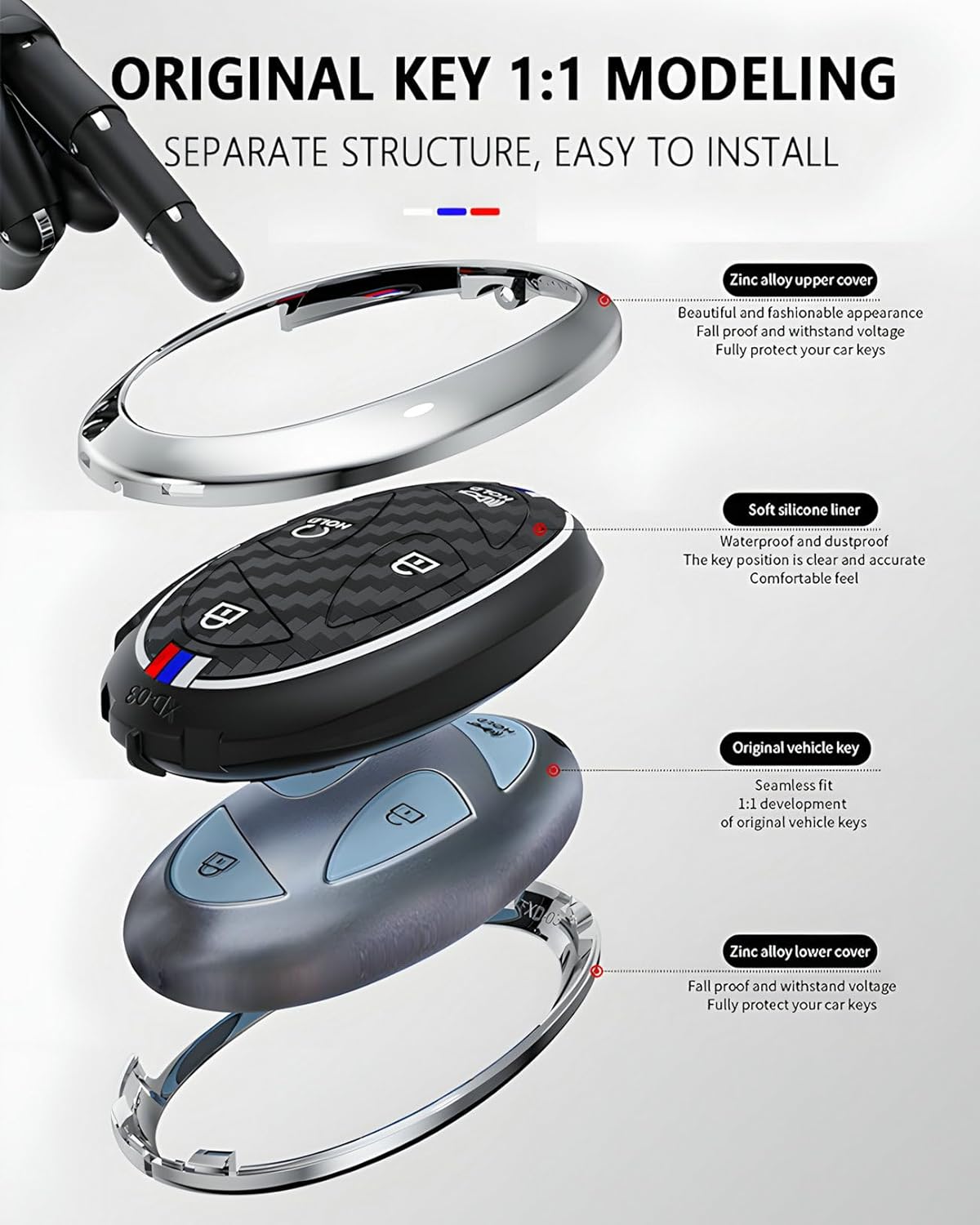 Key Fob Cover Full Protector Case for Ioniq 6 Grandeur GN7, KONA, Elanrtra, Santa Fe, Sonata, Tucson Metal Keychain - Image 7