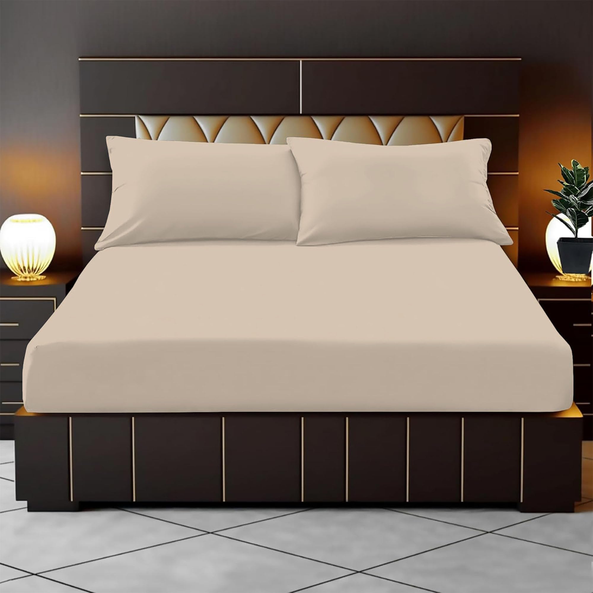 Reliancebedding Beige Single Fitted Sheet 35Cm Deep Pocket 100% Egyptian Cotton 400Tc