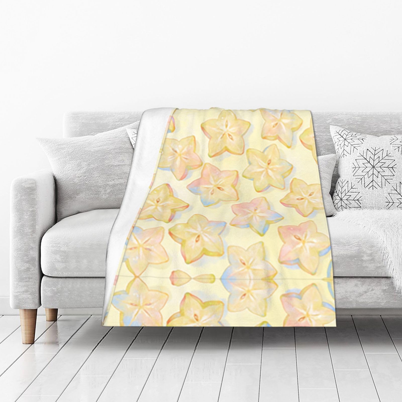 DUYIOKH Pastel Starfruit Print Thick Throw Blanket, Blanket for Couch Bed Warm Travel Blanket for Camping Movie Night