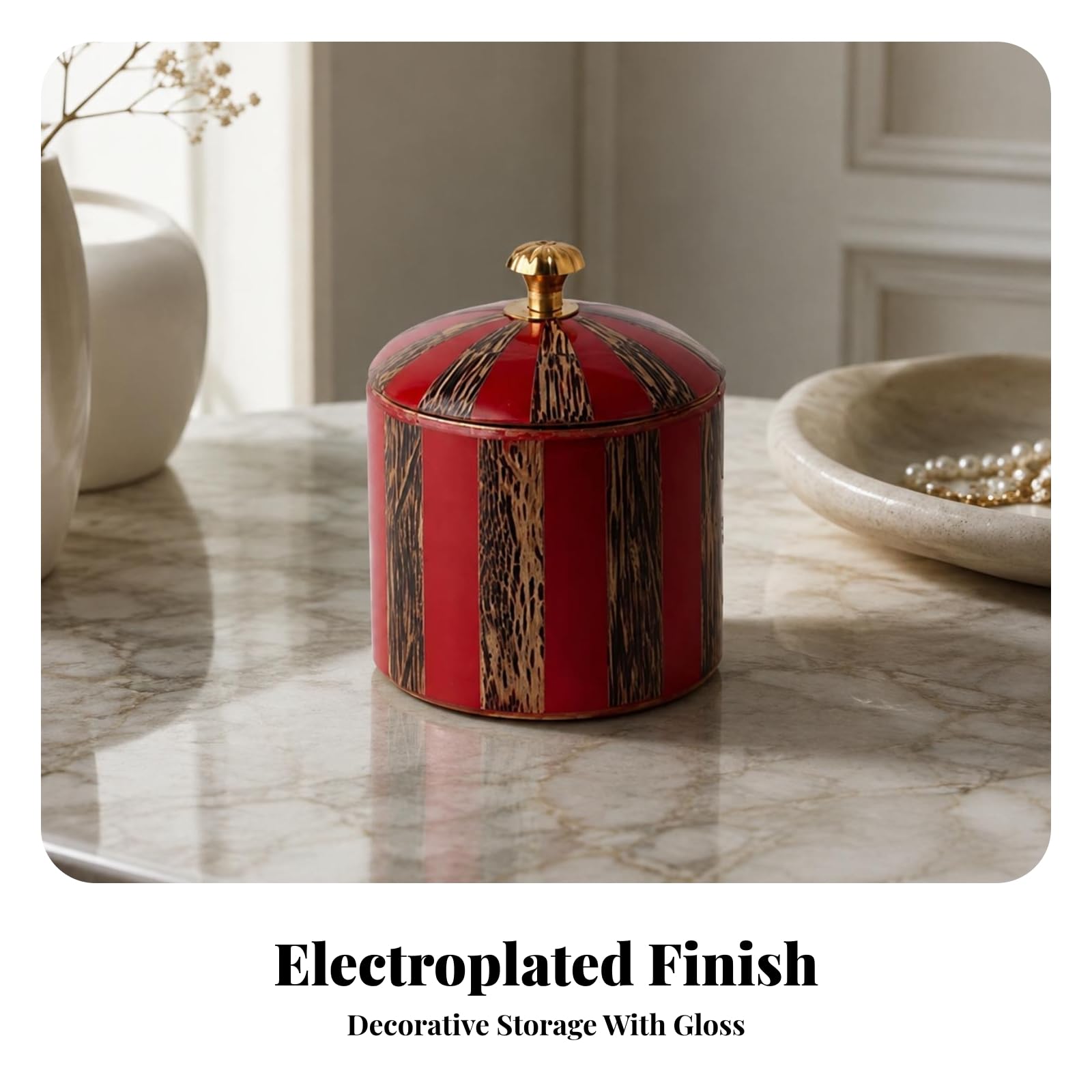 Contenitore per Piccoli Gioielli, Contenitore per Gioielli con Pomello Decorativo, Moderno, Toletta, Mensola, Rosso Scuro