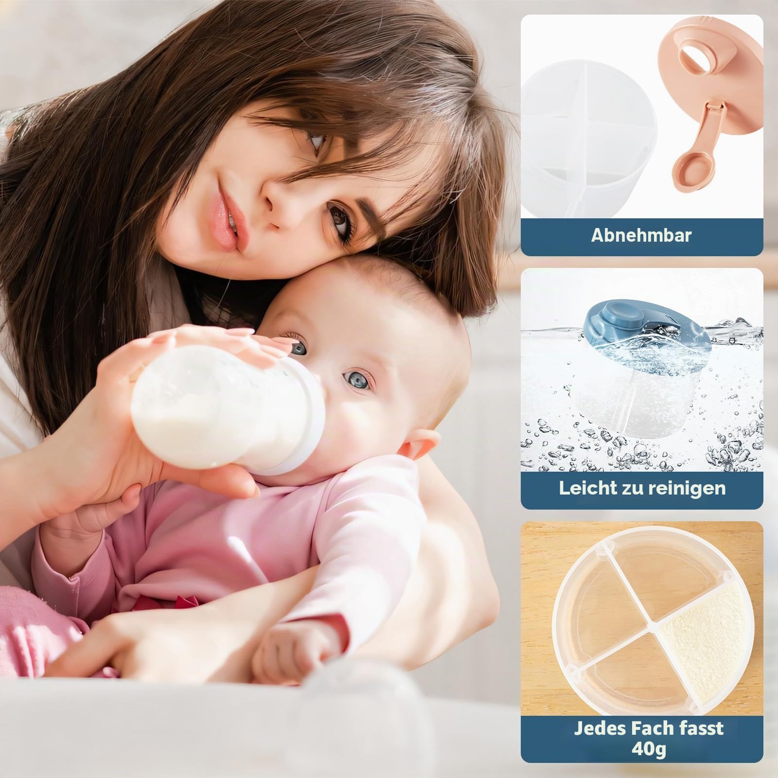 2 Stück Formel-Pulvertöpfe, leicht zu reinigen, tragbarer Formelspender, drehbar mit Abdeckung, Baby-Milchpulverspender, Töpfe, für Einkaufen, Reisen