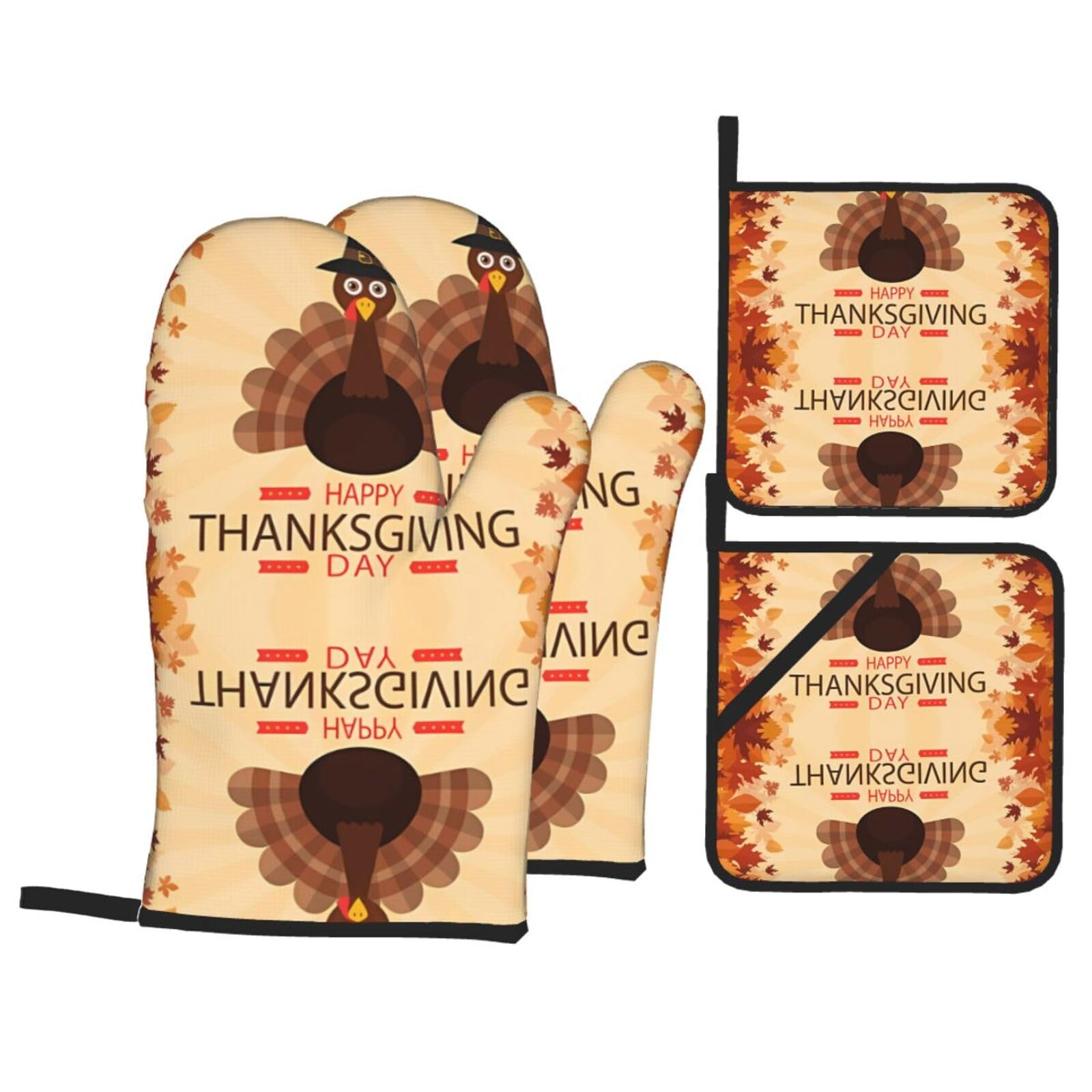 HJFCZH Maple Leaf Dark Brown Turkey Prints Kitchen Throw Set: Durable Oven Layers with Waterproof Polyester – 4 Piece Heat Protection System