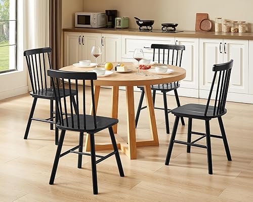 Miniatura 3 de PrimeZone Windsor - Juego de 4 sillas de comedor de madera maciza de goma con respaldo de husillo, silla de comedor lateral moderna de mediados de