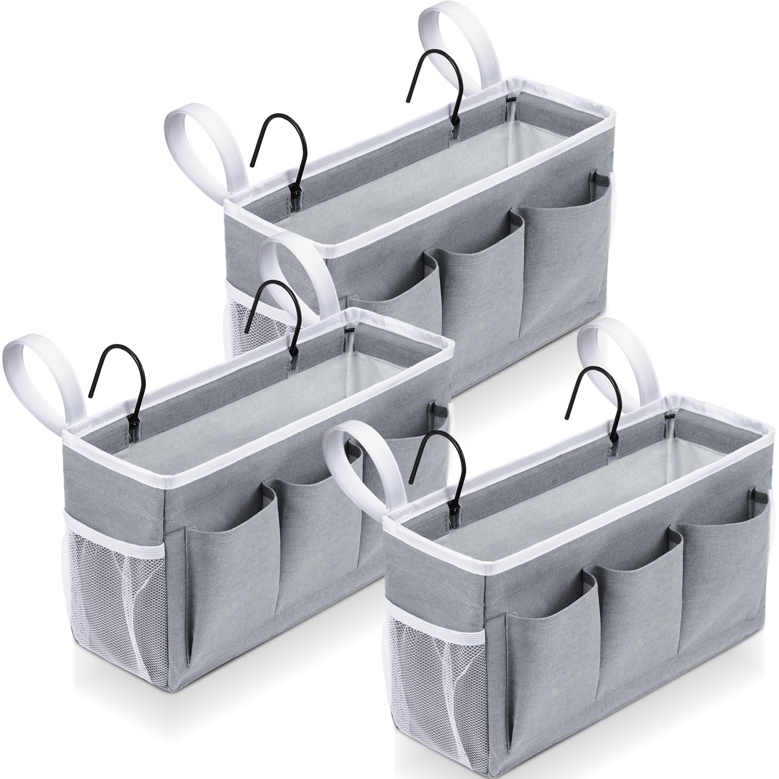 Vincreem 3 Pcs Bedside Caddy Storage Organizer, Bedside Hanging Storage Bag with Pockets and Fixed Straps for Bunk Bed Shelf Dorm Rooms Crib Bed Rails