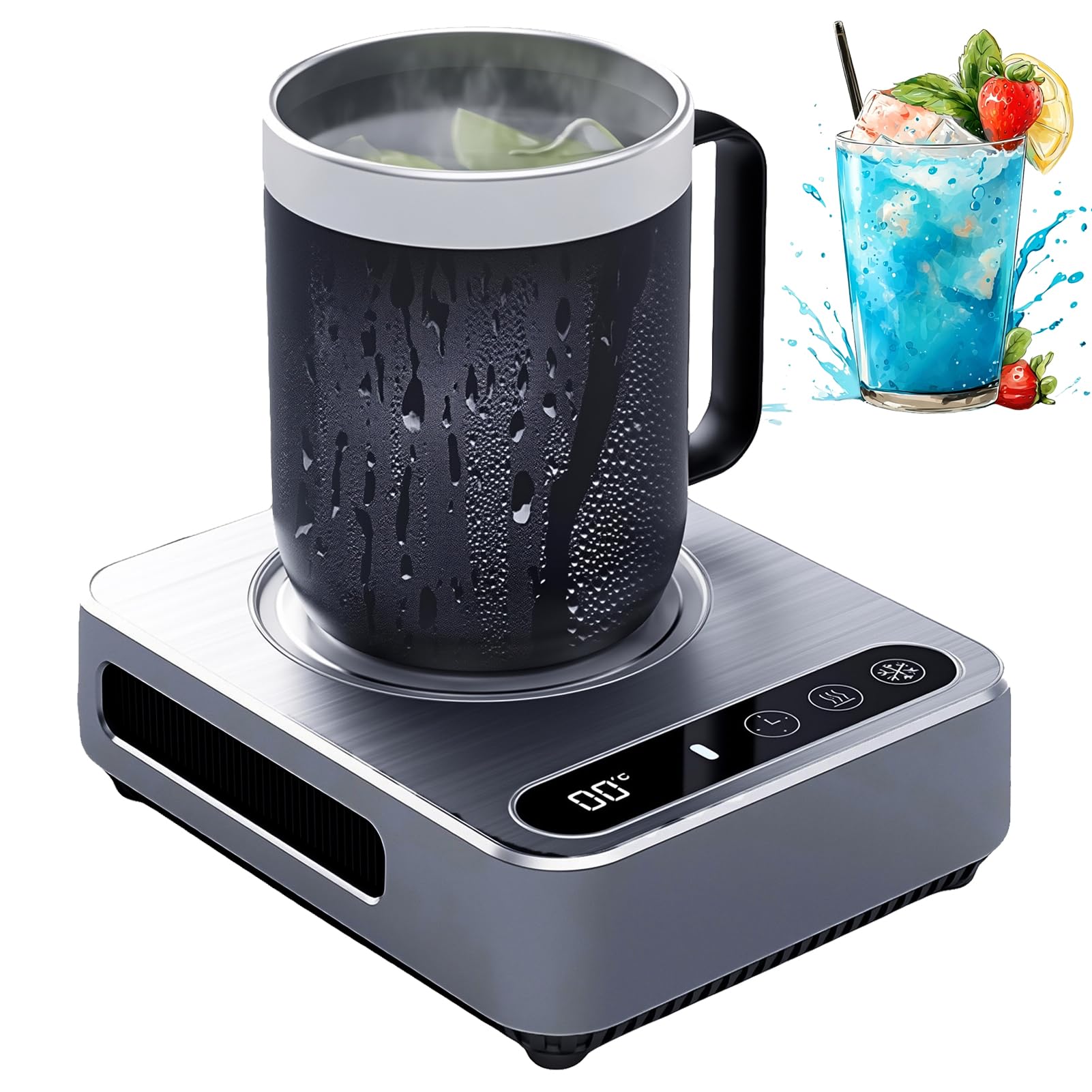Tazza Refrigerante Elettrica da 36W, Raffreddatore Portatile per Bevande con Regolazione della Temperatura a 3 Livelli e Timer da 18 Ore, Display Digitale con Modalità Caldo e Freddo, Macchina Gray