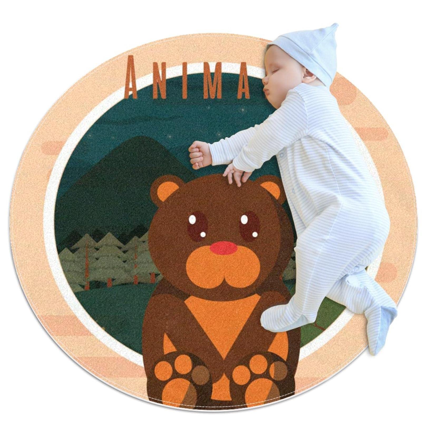 Alfombra redonda para ninos suave y antideslizante con dibujo de oso para jugar