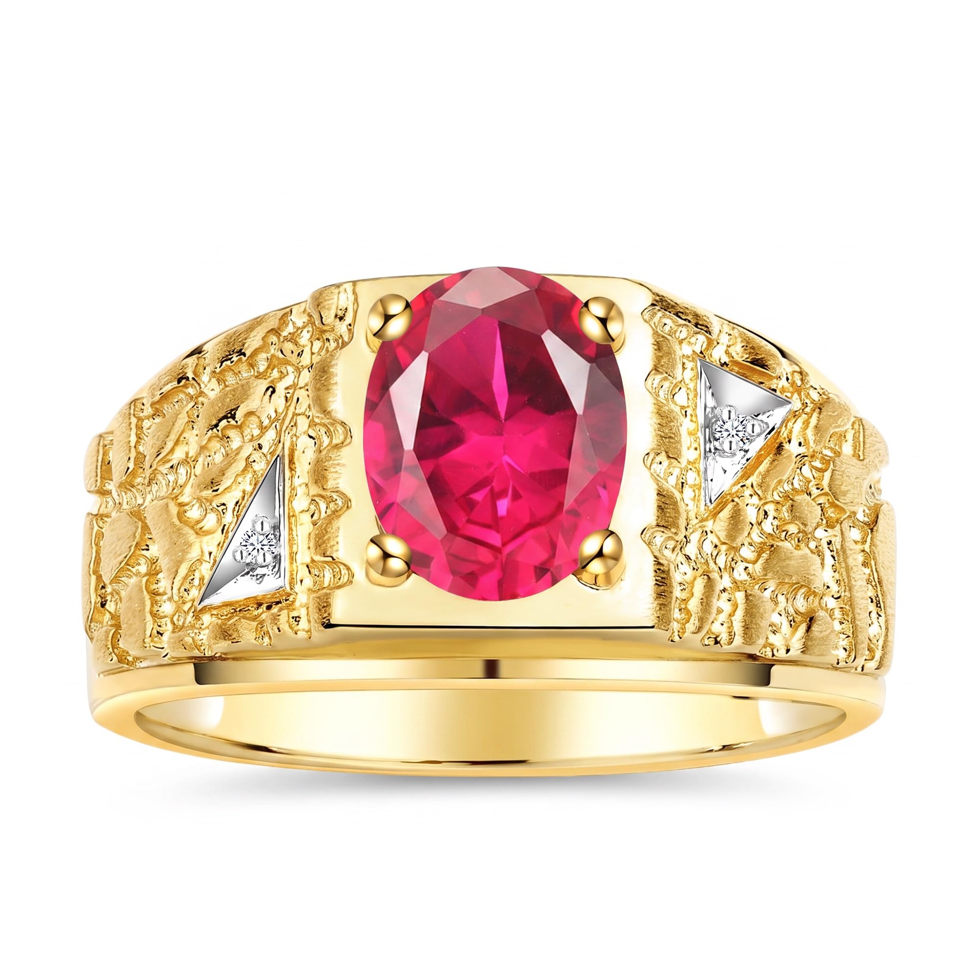Rylos Men's Rings Designer Nugget Ring: Oval 9X7MM Gemstone &amp; Sparkling Diamonds - Color Stone Birthstone Rings for Men, Yellow Gold Plated Silver Rings in Sizes 8-13. Mens Jewelry