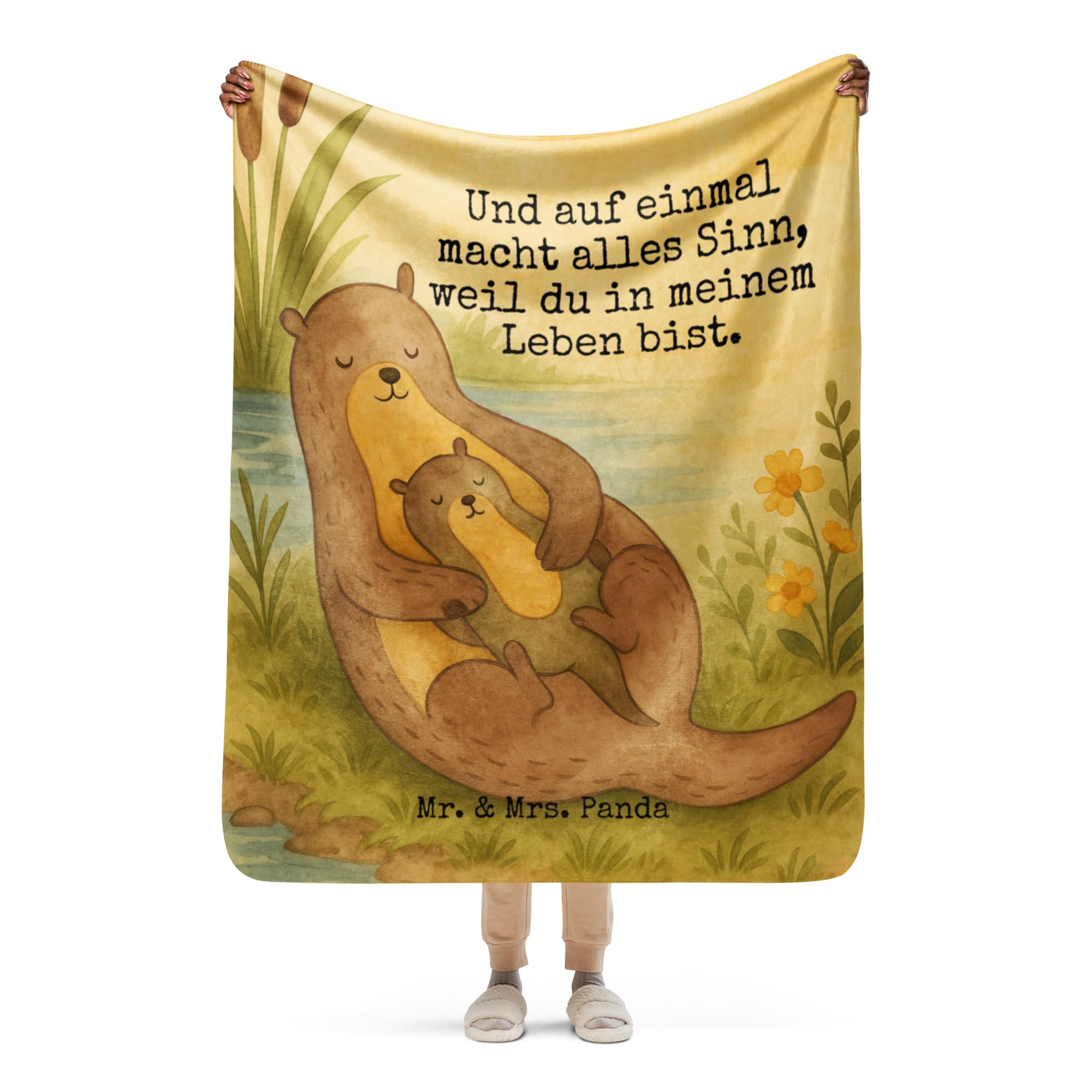 Mr. & Mrs. Panda Tagesdecke Otter Kind Design 130 x 155 cm - Geschenk, Wärmedecke, Plaid, Heimdecke, Familie, Tochter, Kuscheldecke, Baby, Decke, Mama, Mutter