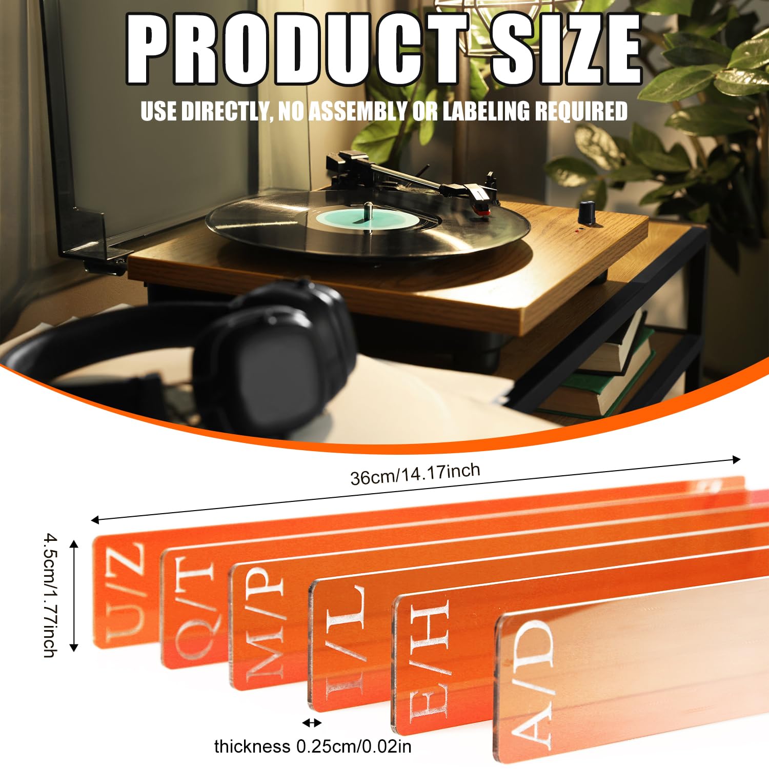 7stk Schallplattentrenner, Schallplattenteiler A-Z Acryl Schallplattentrenner Schallplattenorganizer-Teiler Albumteiler für Schallplatten Bücherregal Klassenzimmerbibliothek (Orange)