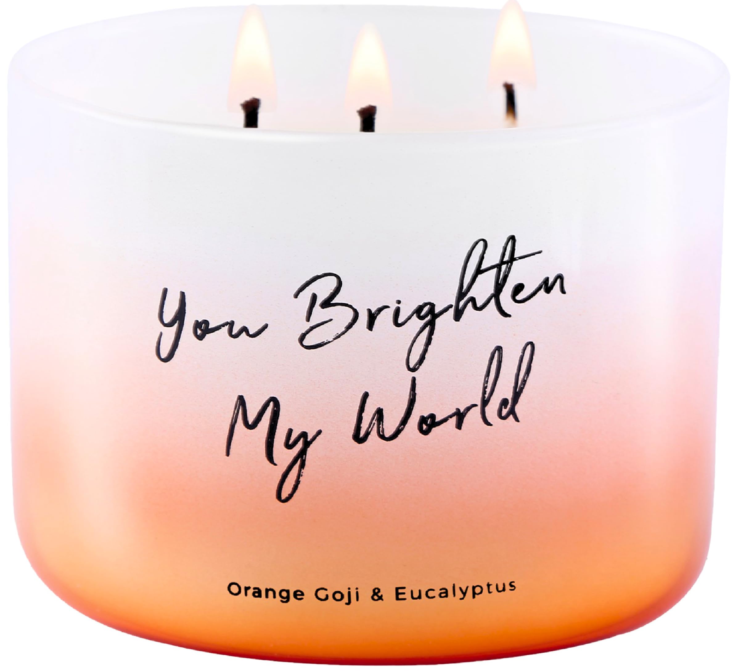 Orange Goji Berry & Eucalyptus 3-Wick Soy Scented Candle, 15.8 oz Large | Highly Scented Eucalyptus Aromatherapy Candle for Home | “You Brighten My World” Quote | Clean Burning
