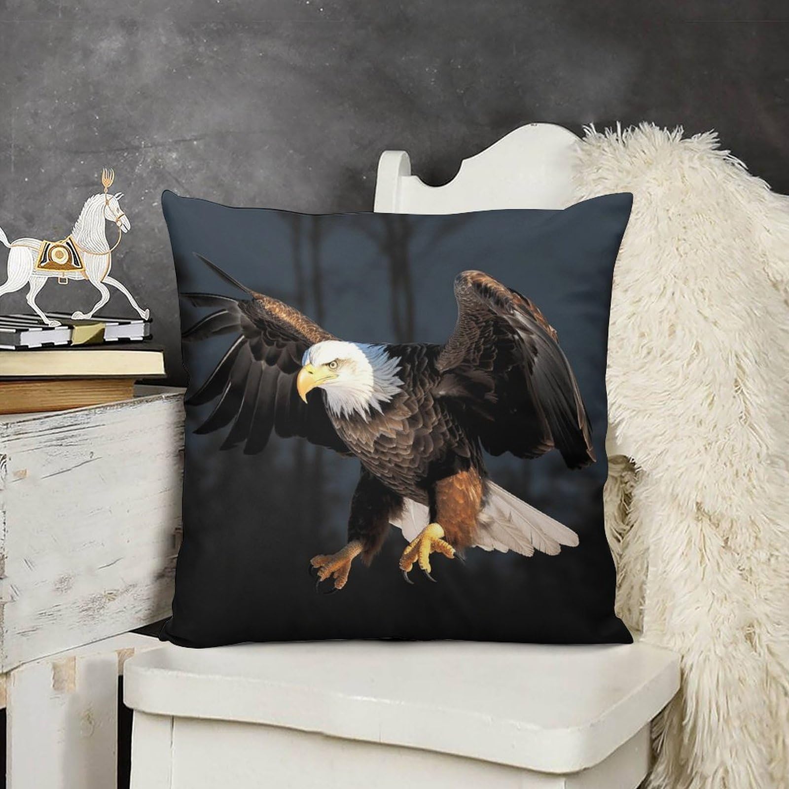 FodPand Boho Farmhouse Bald Eagle Pillow Covers with Hidden Zipper 12x12 Soft Plush Cushion Cover Decorative Throw Pillow Cases for Couch Bed Sofa Living Room Indoor Outdoor Home Decor