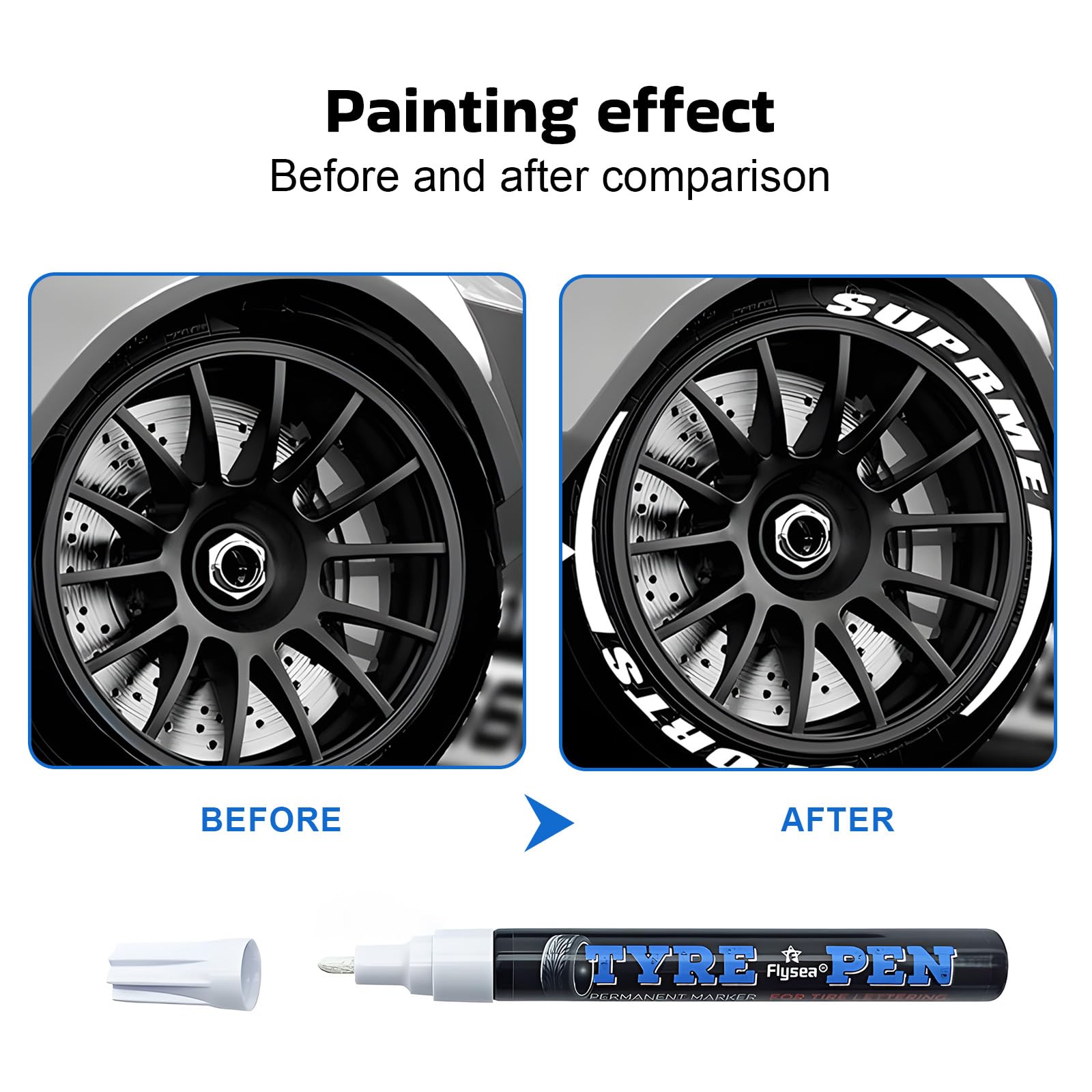 Landrain 6 Stück Lackstift Auto Weiß, Reifenstift Weiß Wasserfest, Auto Reifenmarker Reifen Lackstifte für Auto Motorrad Reifen