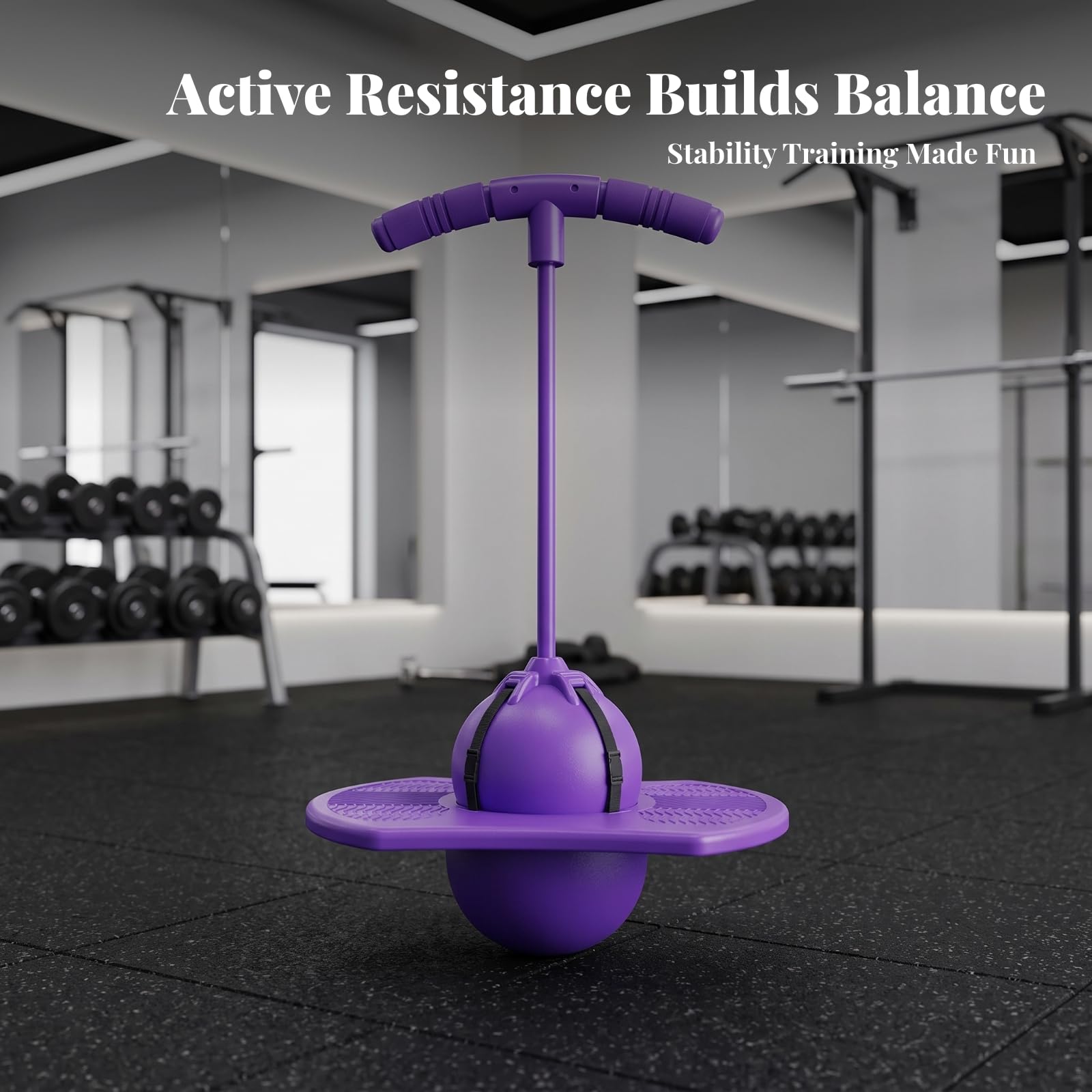 Palla Saltarellina con Manubrio Compatto | Resistente, Palla Rimbalzante con Pedana, Leggero, Gioco Saltellante, per Casa, Bambini,