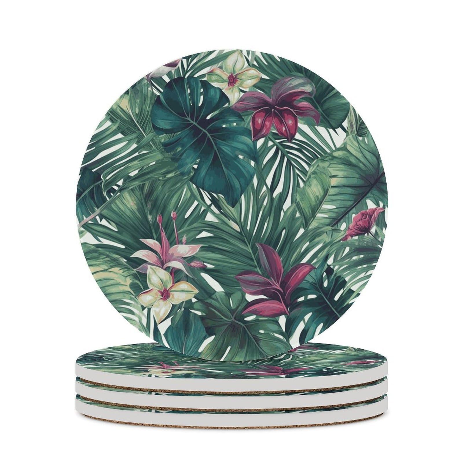 Dessous de verre céramique tropicaux absorbants avec liège 10cm