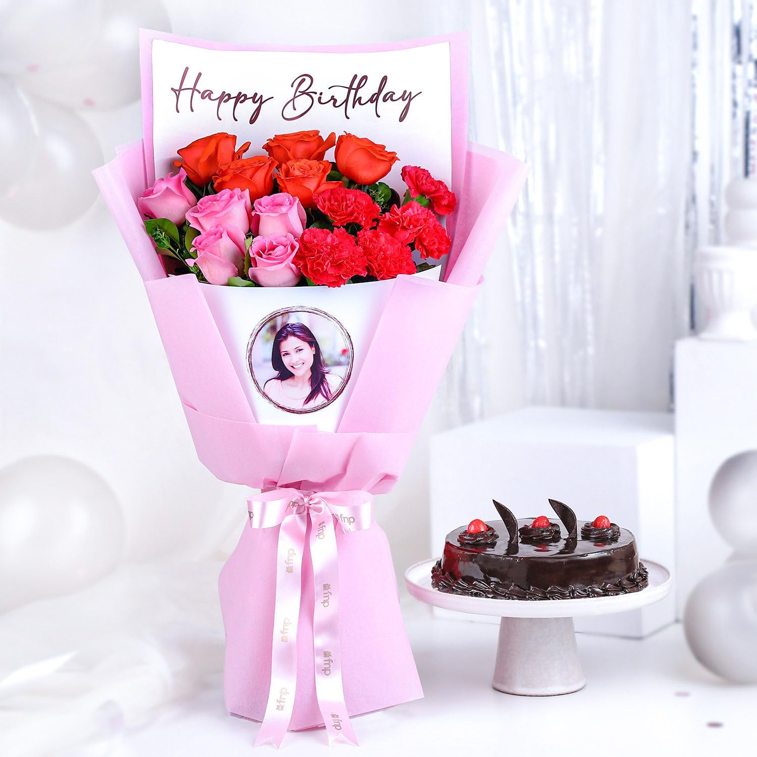 Fnp Customized Birthday Photo Bouquet With Truffle Cake-picture-19