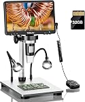 TOMLOV DM9 7" Digital Microscope: 1080P 1200X Coin Microscope Magnifier, 12MP Ultra-Precise Focusing LCD Soldering Microscopes for Adults, PC View, 16GB