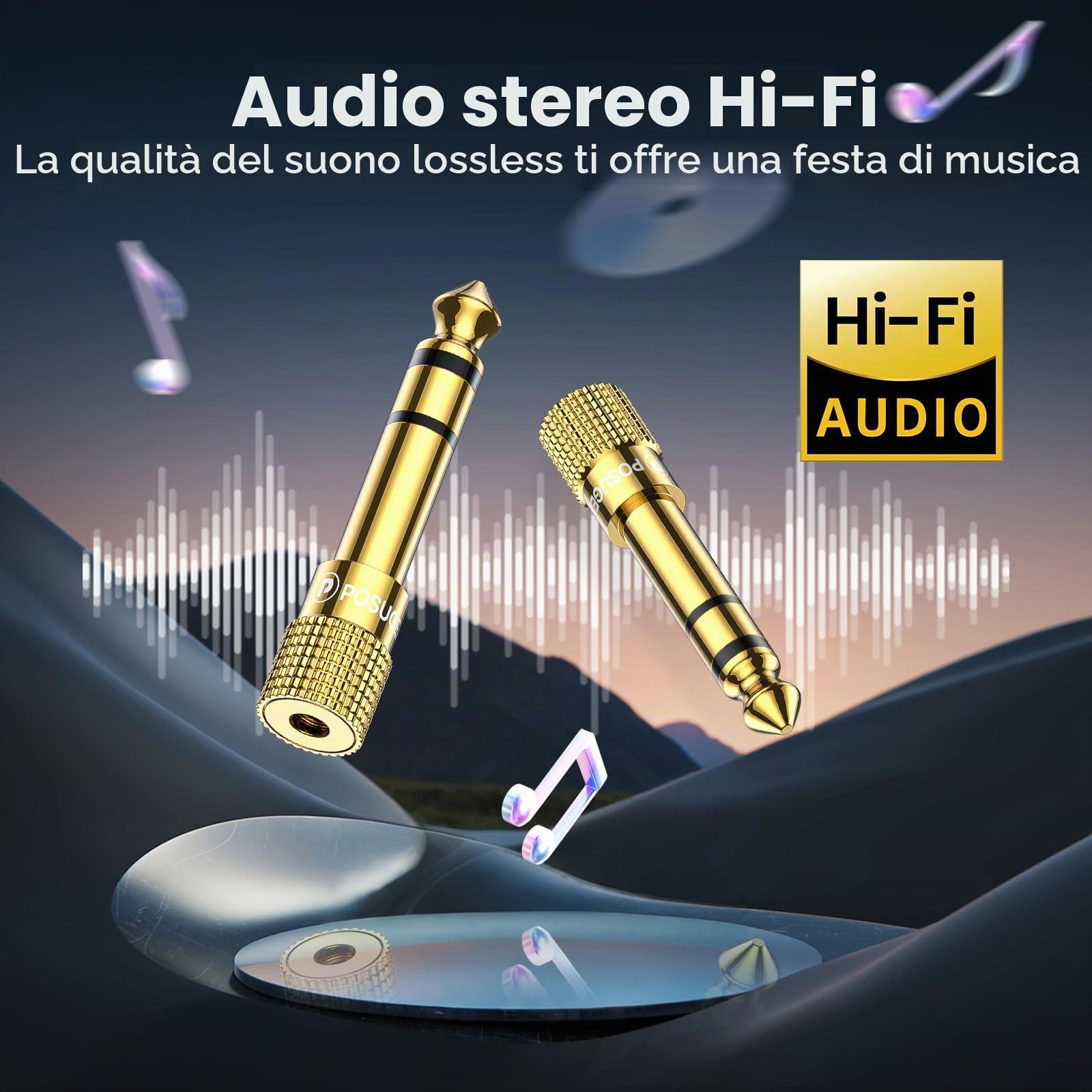POSUGEAR Adattatore Jack Cuffie 6,35 mm maschio a 3.5mm femmina, Connettore Jack Cuffie Stereo 6.3 a 3.5 Placcato oro Compatibile Altoparlante,Mixer Audio ect