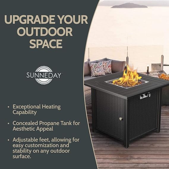 Propane Gas Fire Pit Table 30 | Outdoor Propane Fire Pit Tables for Outside Patio 50000 BTU | CSA Approved Rectangular Fire Pit Table | Balcony, Backyard & Garden Outdoor Firepit Table