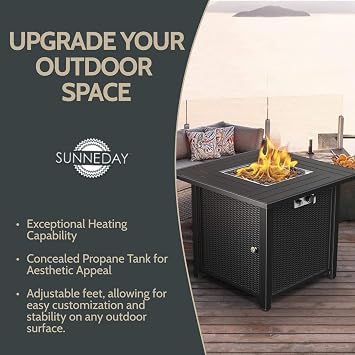 Propane Gas Fire Pit Table 30 | Outdoor Propane Fire Pit Tables for Outside Patio 50000 BTU | CSA Approved Rectangular Fire Pit Table | Balcony, Backyard & Garden Outdoor Firepit Table