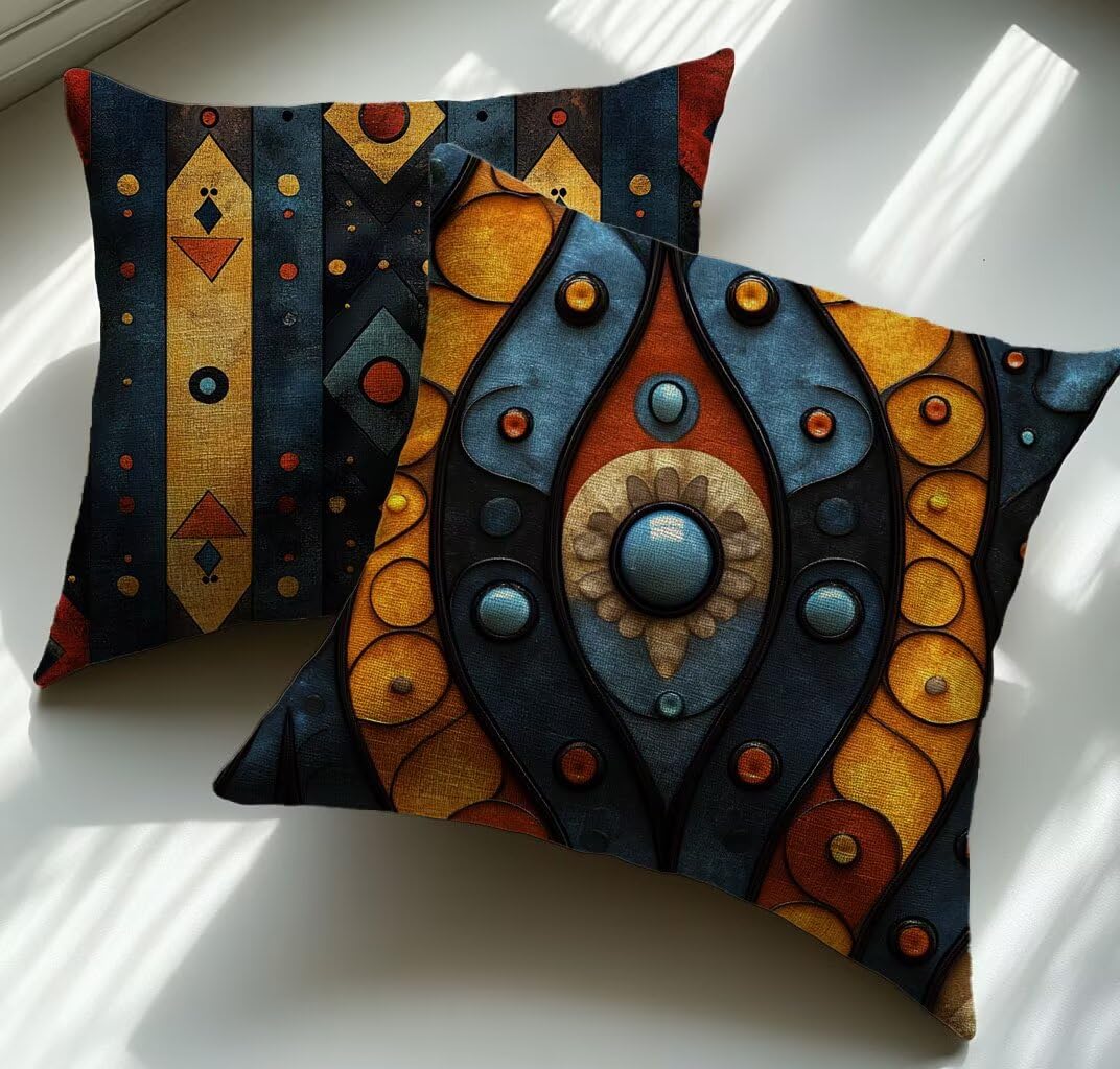 Coussin Exterieur Impermeable 55x55 cm Lot de 2 Housses Orange en Lin