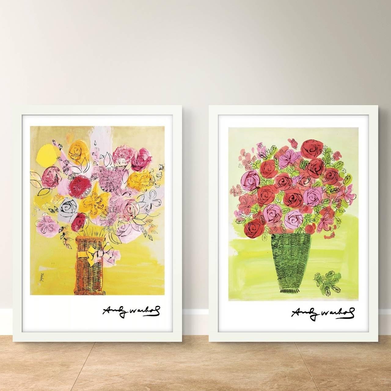 Amazon.co.jp: アンディウォーホル 黄色いお花の絵 バラの絵 2枚セット