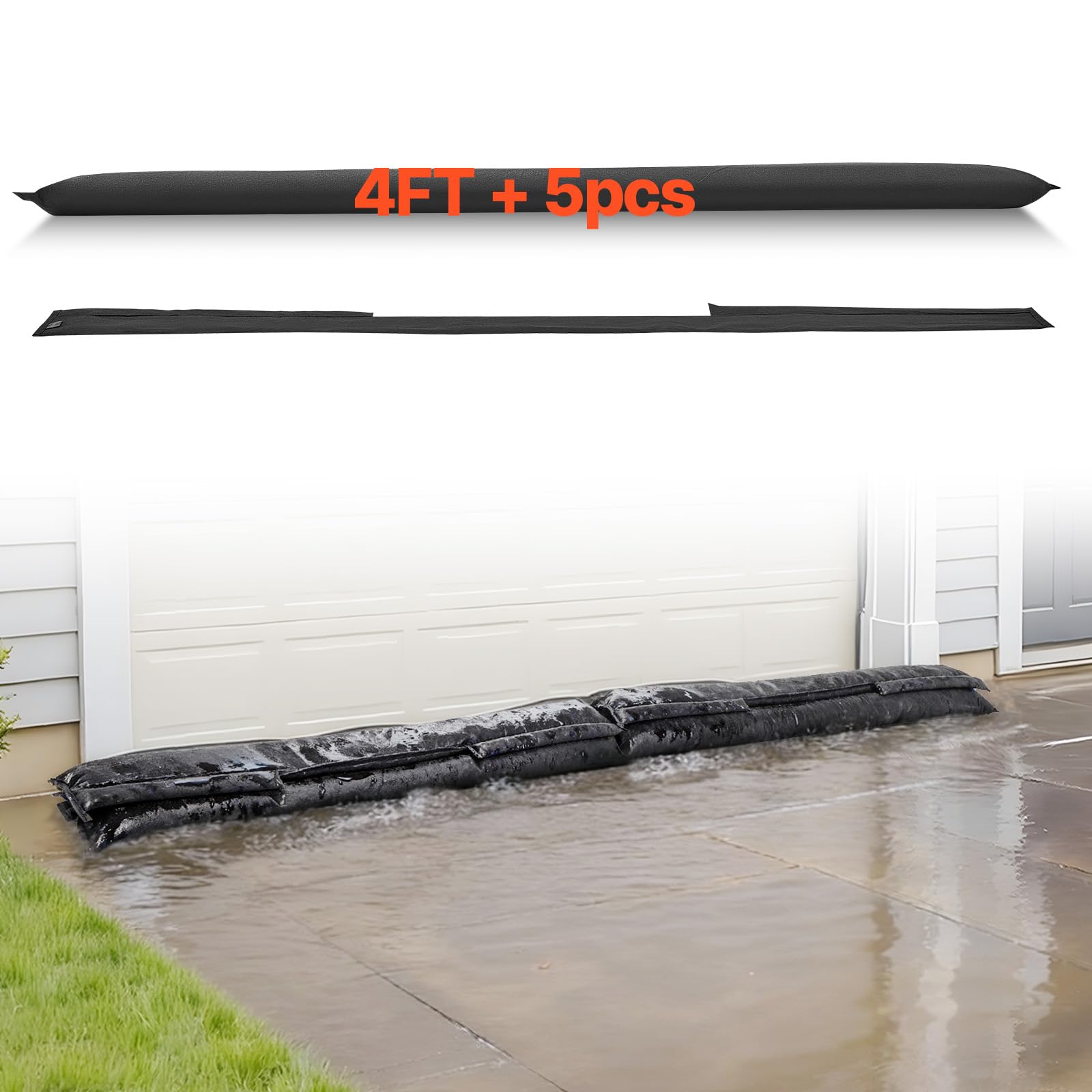 VEVOR Barrière Anti-​inondation Activée par l'Eau, Sacs d'Inondation Lot de 4PCs 153x21 cm, Barrière Absorbante l'Eau, Dispositif de Protection pour Porte, Sous-​sol, Garage, Maison