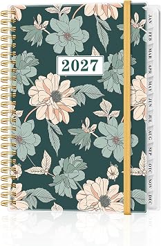 2027 Planner, Calendar Planner, 2027 Planner Weekly and Monthly, January 2027 - December 2027, Agenda with Inner Pocket, Elastic Band, 6.25" x 8.5", Green Flower