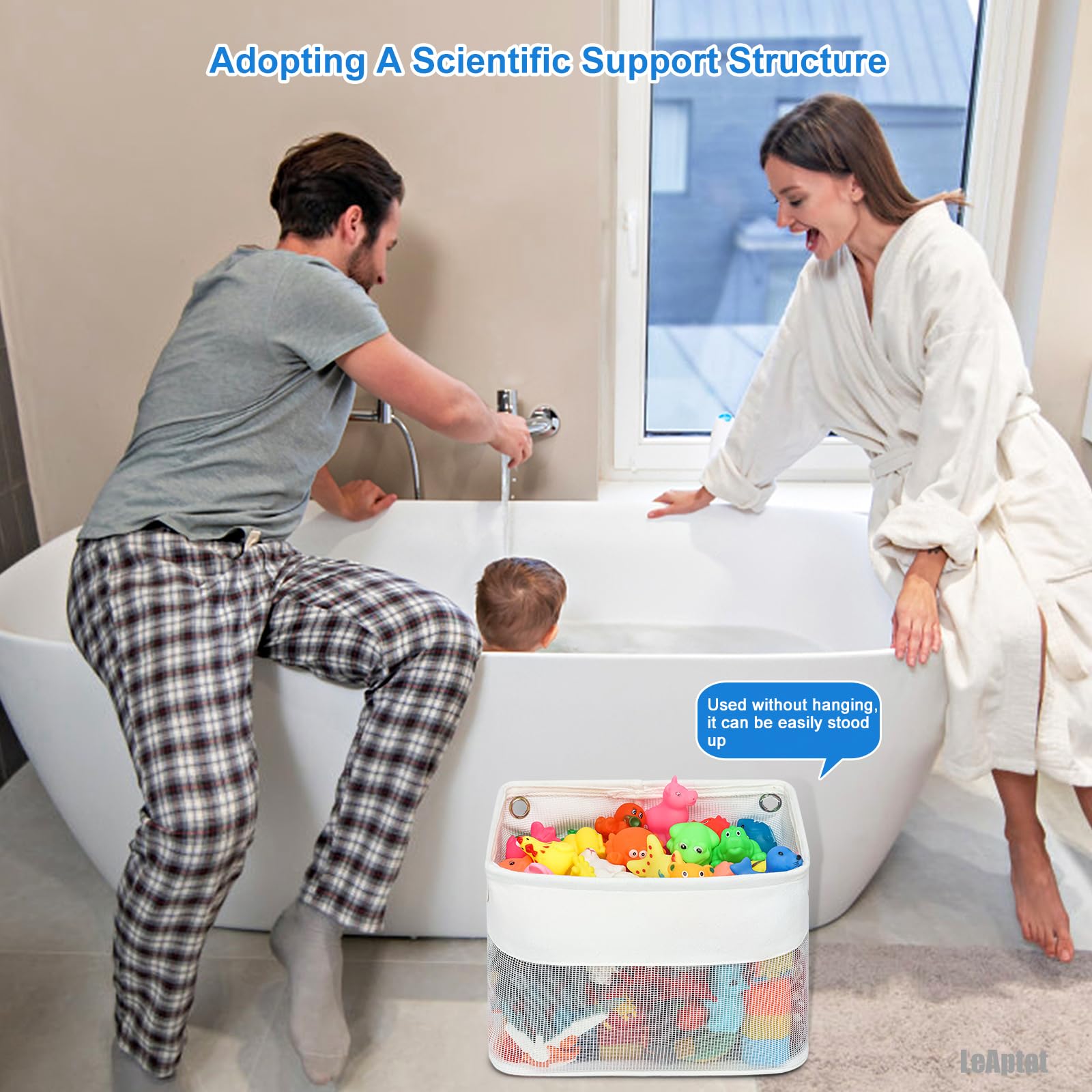 LeAptat Bath Toy Storage Organizer, Large Capacity Bathtub Toy Holder Baby Bath Gift Bath Toy Organizer, Quick Dry Toy Storage for Bathtub Toddlers, Mesh Shower Caddy (1 Pack)