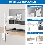 Mount-It! Single Monitor Arm 17" to 32", Full Motion Adjustment with Tilt, Rotation, Swivel, Height Adjustment Along Pole, Clamp or Grommet Mounting, Monitor Desk Mount VESA 75x75 and 100x100, White