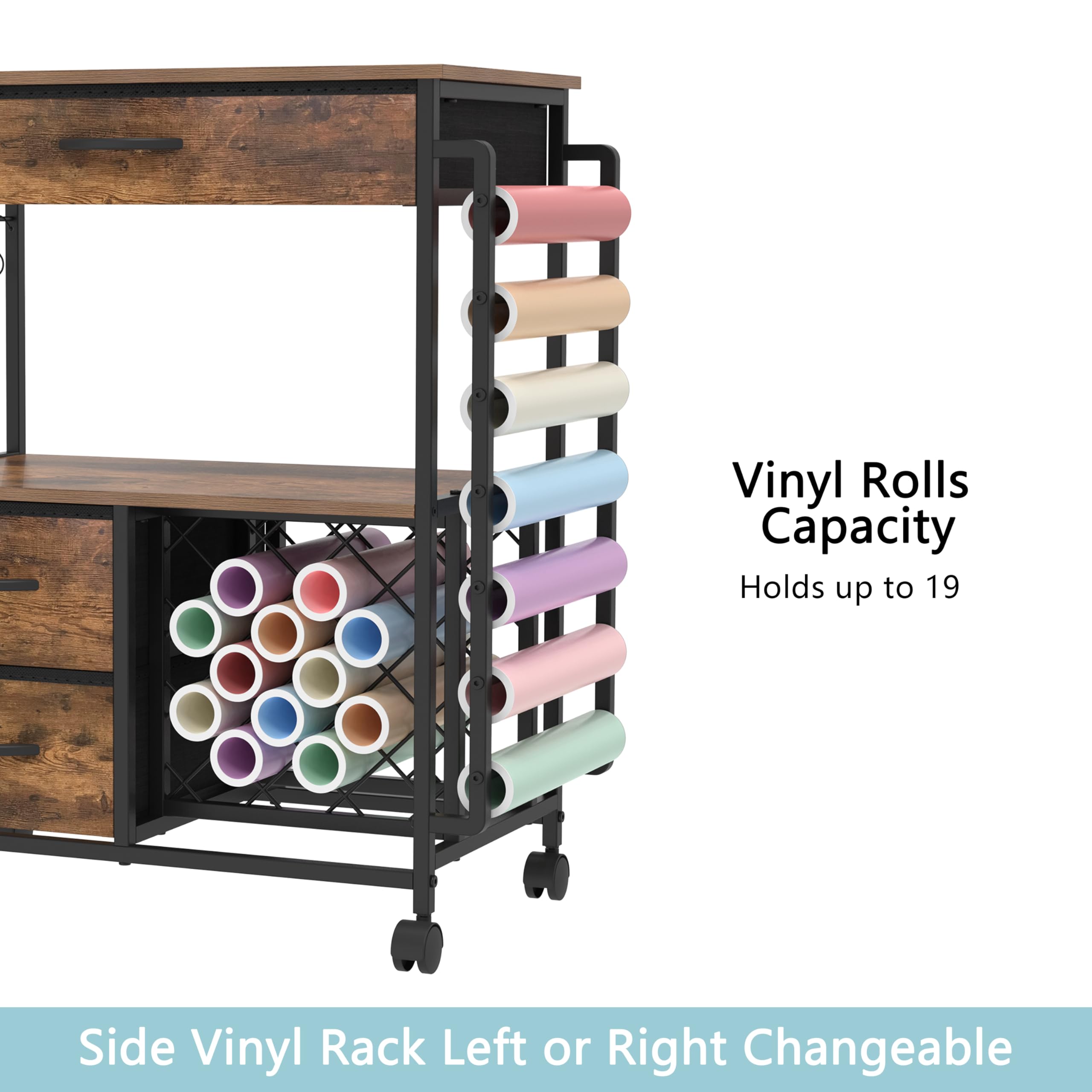 Trironsun Chariot de rangement compatible avec les machines Cricut Armoire d'artisanat roulante avec tiroirs et support de rouleau de vinyle Table support mobile pour machine de découpe pour station