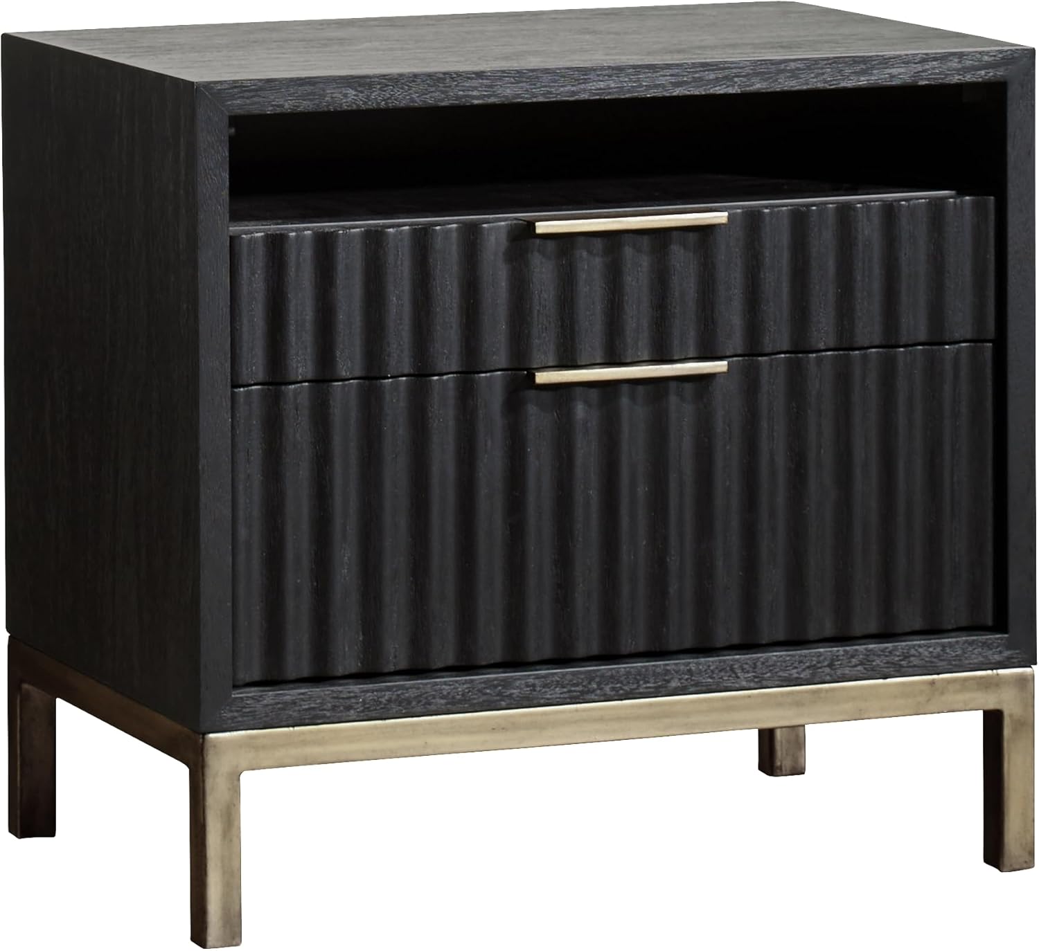 Modus Furniture Solid Wood Nightstand, Kentfield - Black Drifted Oak, 2-Drawer