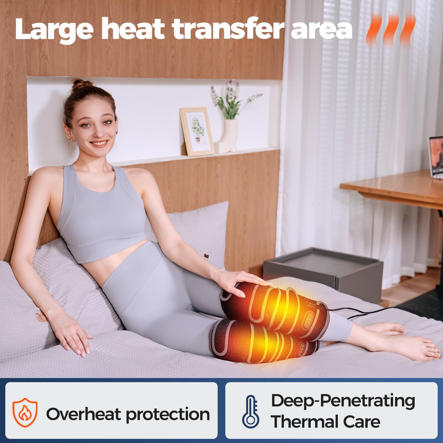 Corded Heated Knee Massager- Extra-Large Knee Heating Pad with 5 Vibration Modes & 3 Heating Levels, Power Connection, Three Timer Settings, Perfect Birthday Christmas Gift for Men, Women, Black
