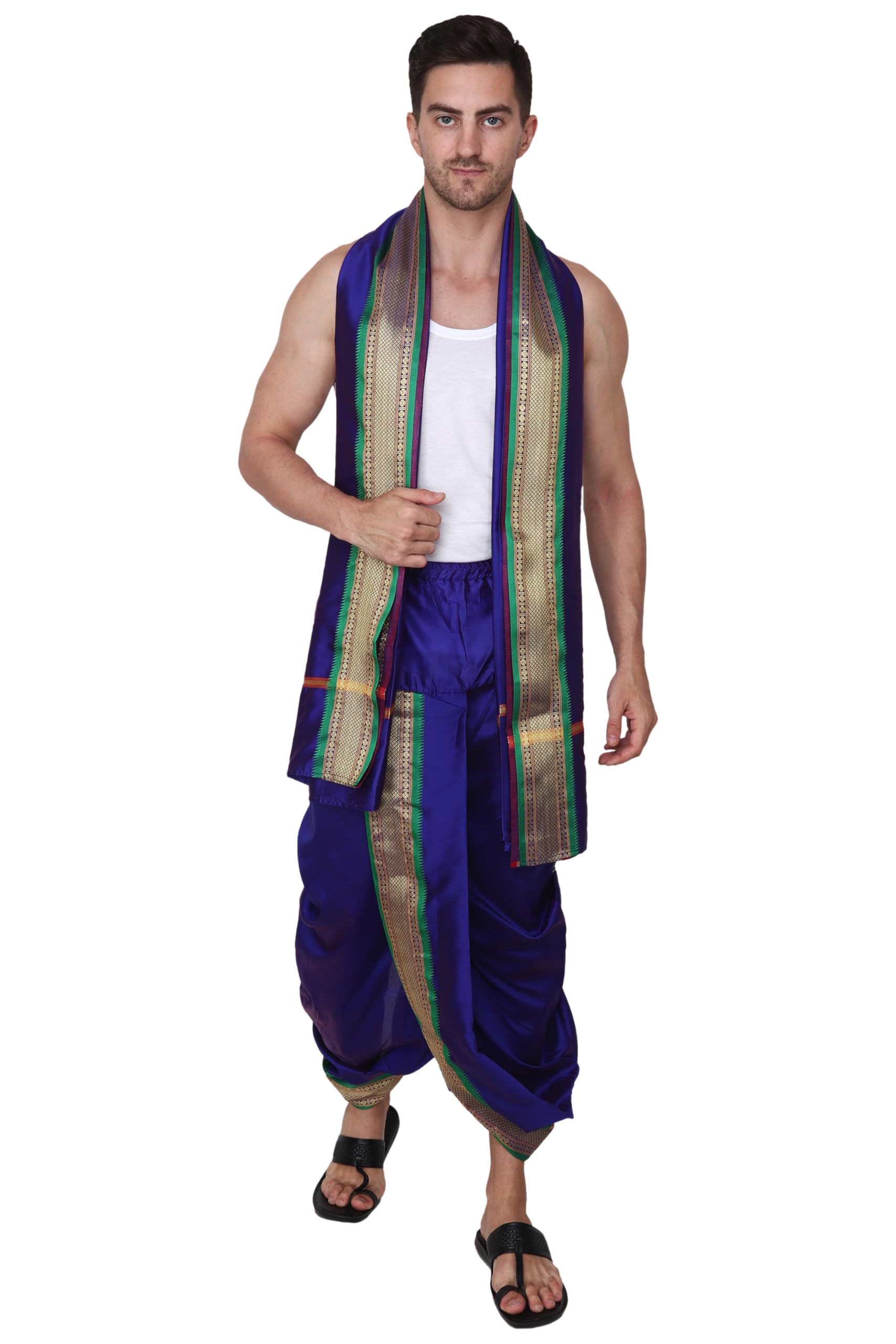 Rameshwaram Fabrics Readymade Dhoti for men with Sherwani Style Silk Kurta, Suitable for Marriage, Pooja, Festival (XXL-Extra-2-Large-44, Blue) - Image 6 thumbnail