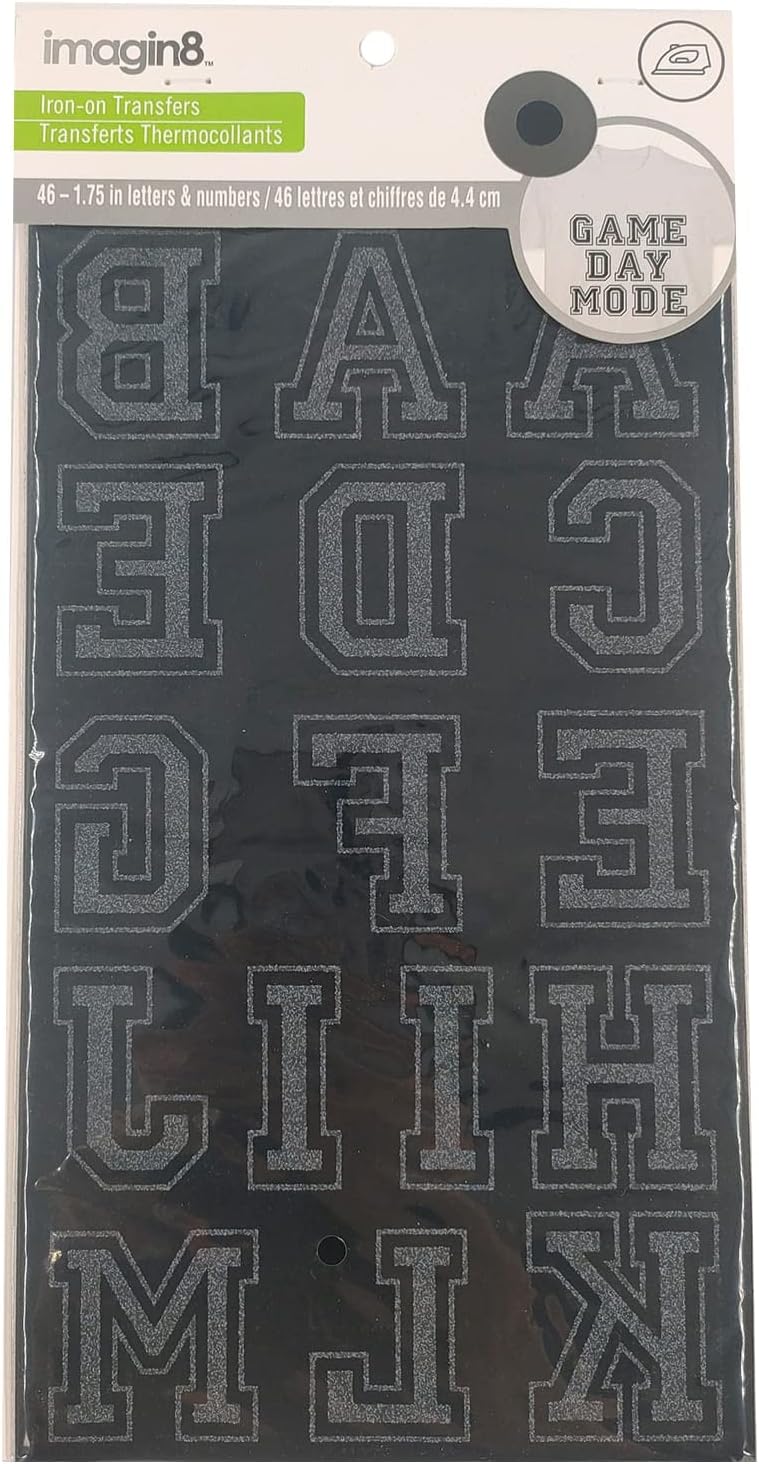 12 Packs: 46 ct. (552 Total) 1.75”; Iron-On Black Flocked Collegiate Letters by Imagin8™