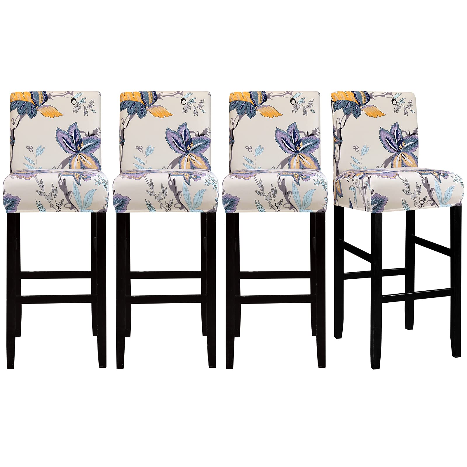 Lellen Bar Stool Chair Covers Set of 4，Jacquard Bar Stool Cover Barstool Covers Slipcovers Stretch Bar Stool Covers with Backs Bar Stool Protector Covers for Kitchen Dining Room Counter Island