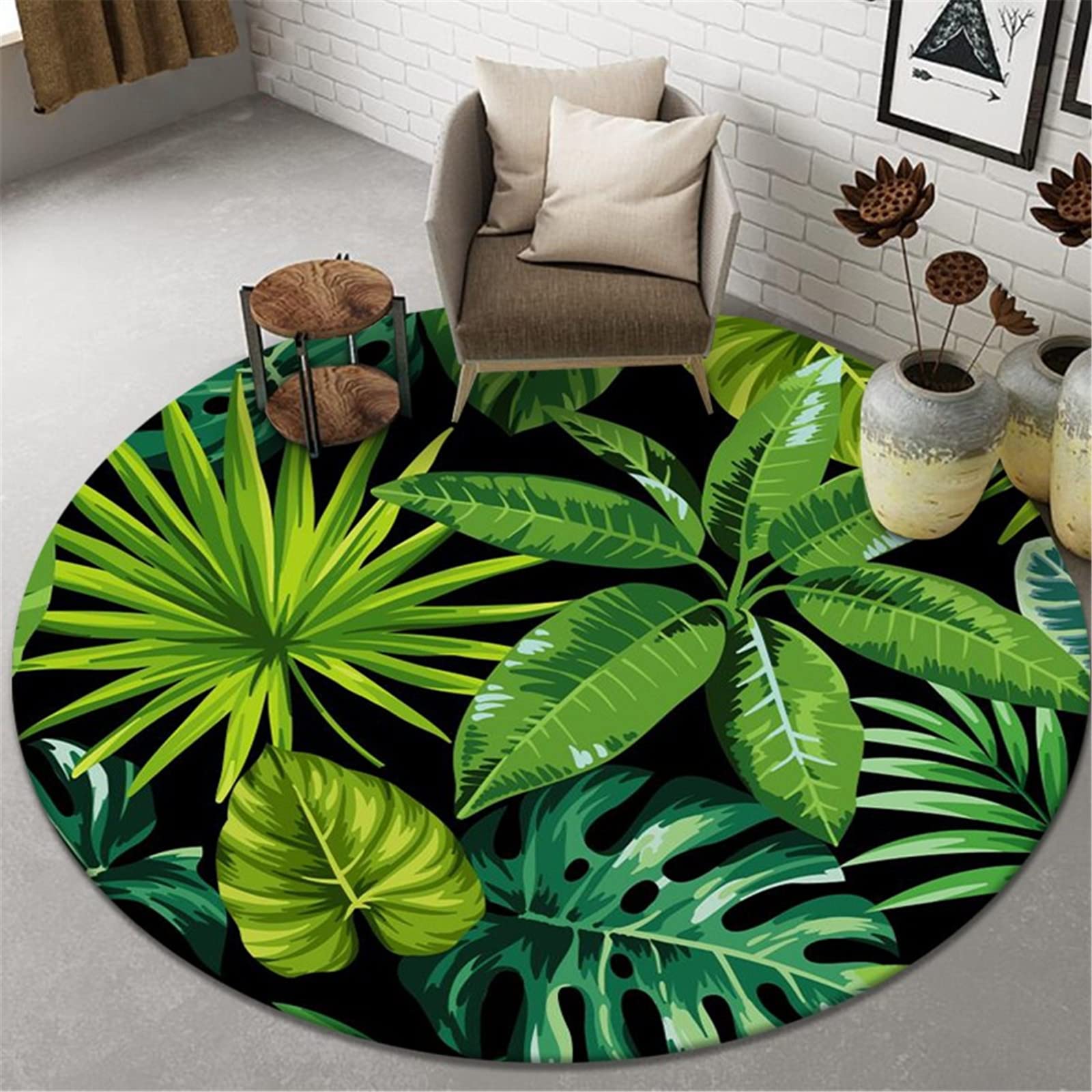 Plante tapis rond salon Highdi moderne feuilles tapis de sol pour chambre